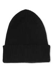 HUGO Black Logo Pull-On Beanie 100% Cotton Hat - Image 4 of 5