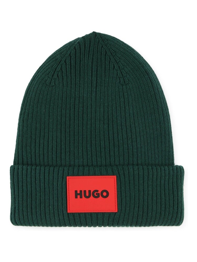 HUGO Green Logo Pull-On Beanie 100% Cotton Hat - Image 2 of 4 HUGO Green Logo Pull-On Beanie 100% Cotton Hat - Image 2 of 4