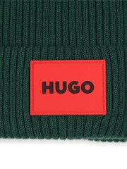 HUGO Green Logo Pull-On Beanie 100% Cotton Hat - Image 4 of 4