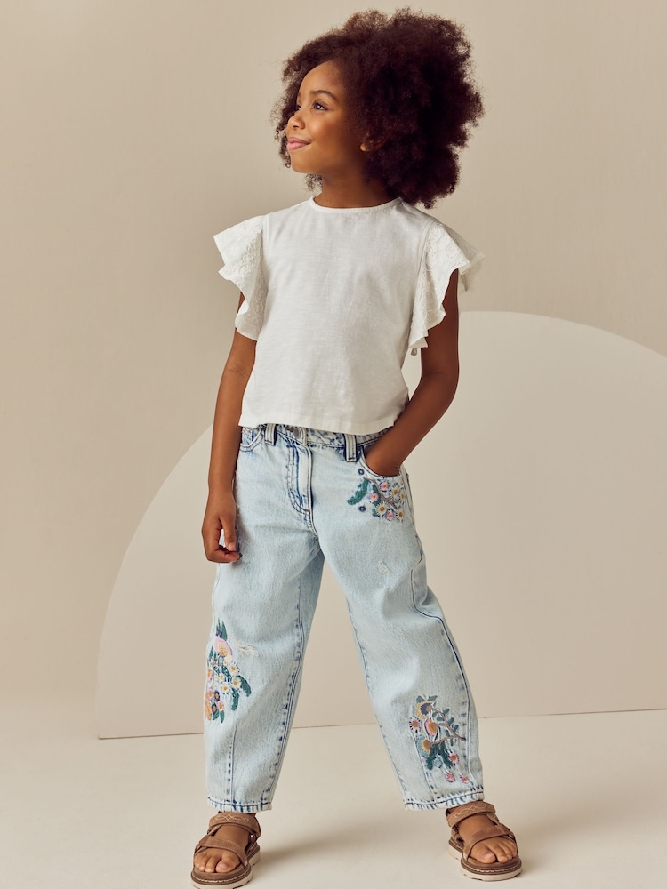 Ecru Cornelli Frill Sleeve 100% Cotton T-Shirt (3-16yrs) - Image 2 of 7 Ecru Cornelli Frill Sleeve 100% Cotton T-Shirt (3-16yrs) - Image 2 of 7