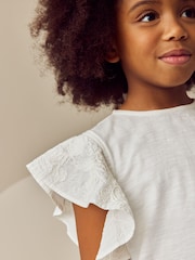 Ecru Cornelli Frill Sleeve 100% Cotton T-Shirt (3-16yrs) - Image 3 of 7