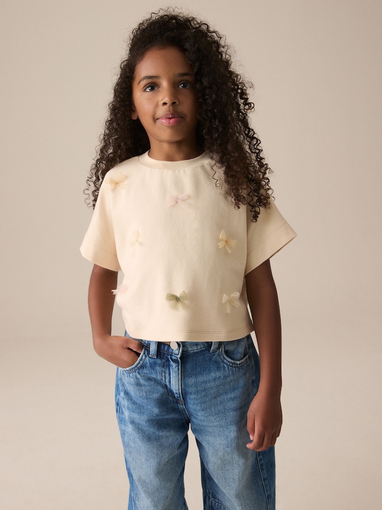 Ecru Boxy Bows T-Shirt (3-16yrs) - Image 3 of 8