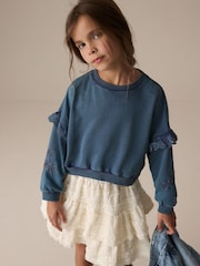 Denim 100% Cotton Embroidered Boxy Long Sleeve Sweatshirt (3-16yrs) - Image 1 of 8