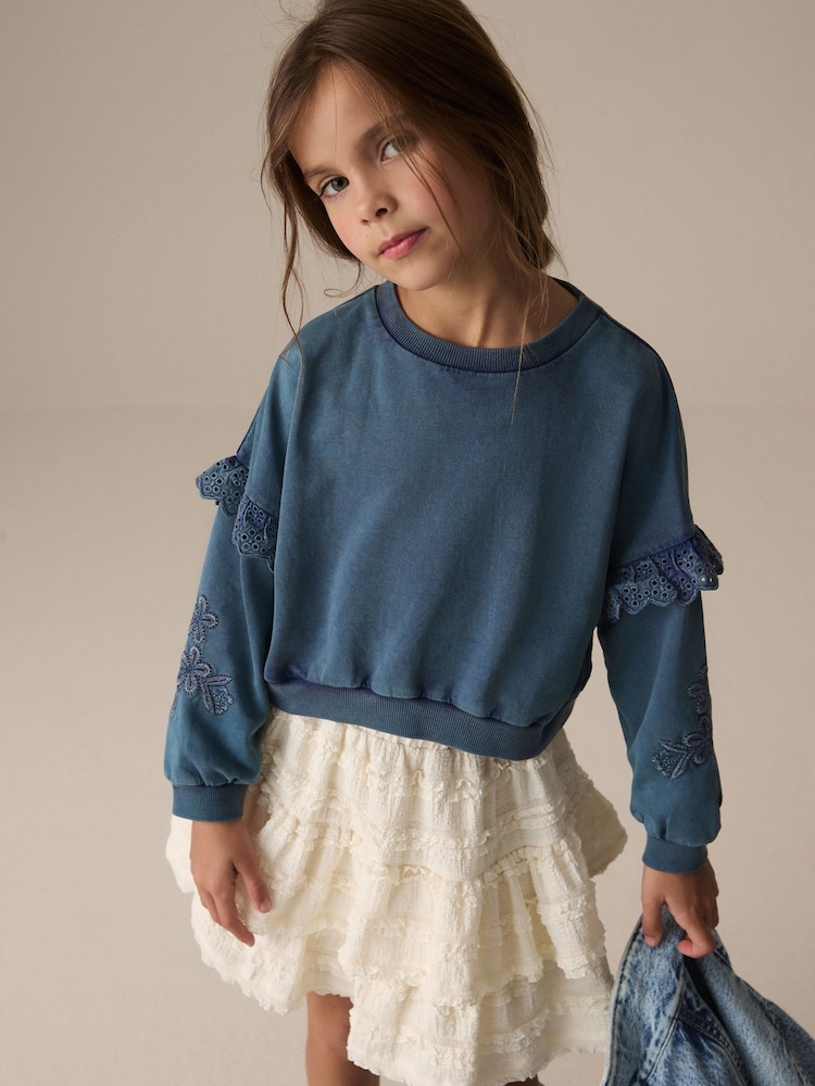 Denim 100% Cotton Embroidered Boxy Long Sleeve Sweatshirt (3-16yrs) - Image 1 of 8