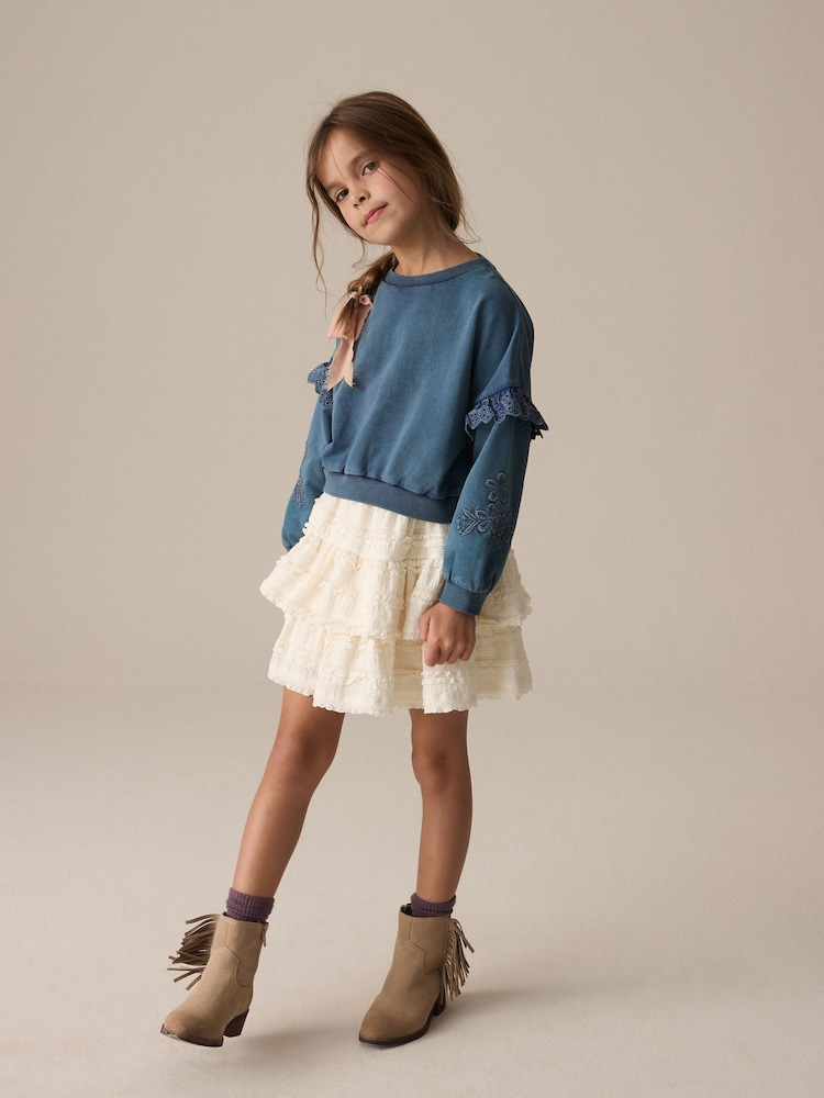 Denim 100% Cotton Embroidered Boxy Long Sleeve Sweatshirt (3-16yrs) - Image 2 of 8