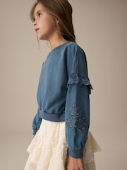 Denim 100% Cotton Embroidered Boxy Long Sleeve Sweatshirt (3-16yrs) - Image 4 of 8