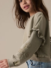 Khaki Green 100% Cotton Embroidered Boxy Long Sleeve Sweatshirt (3-16yrs) - Image 2 of 6