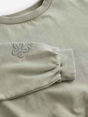 Khaki Green 100% Cotton Embroidered Boxy Long Sleeve Sweatshirt (3-16yrs) - Image 6 of 6