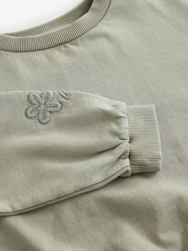 Khaki Green 100% Cotton Embroidered Boxy Long Sleeve Sweatshirt (3-16yrs) - Image 6 of 6
