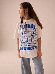 White/Blue Floral Garden Oversized Graphic T-Shirt (3-16yrs) - Image 1 of 7
