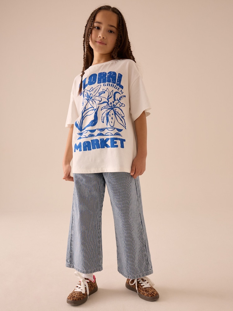 White/Blue Floral Garden Oversized Graphic T-Shirt (3-16yrs) - Image 2 of 7