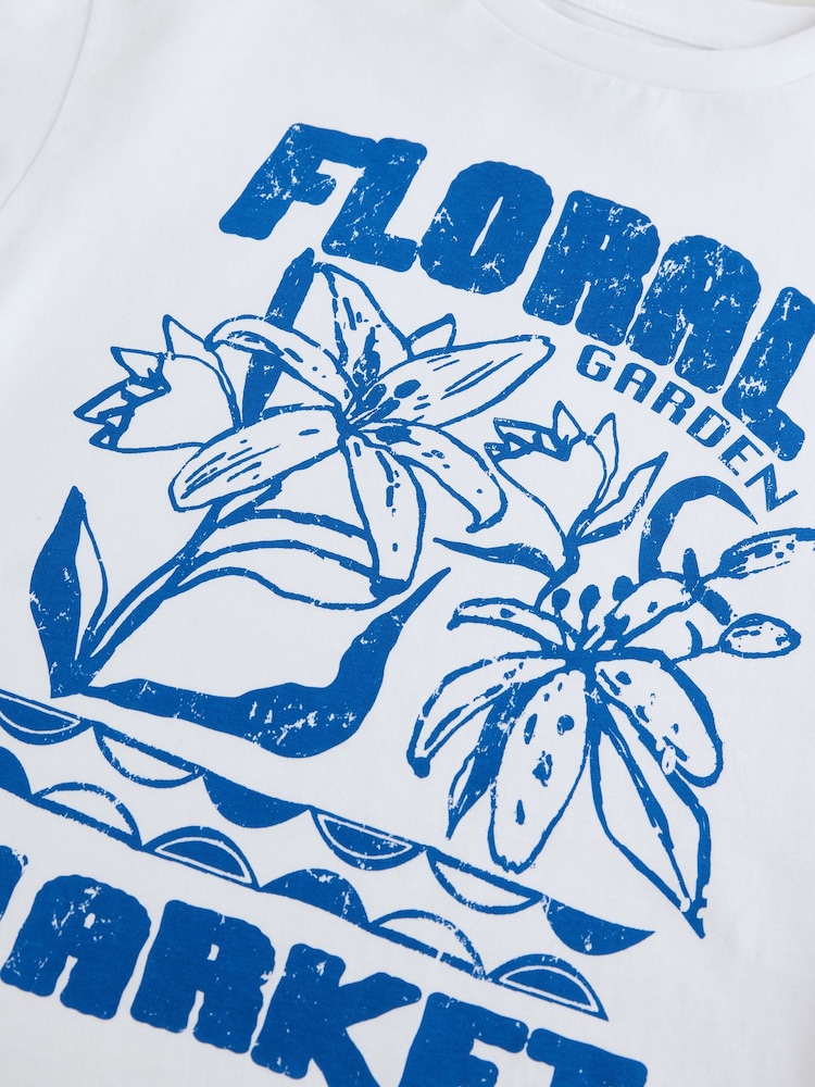 White/Blue Floral Garden Oversized Graphic T-Shirt (3-16yrs) - Image 7 of 7