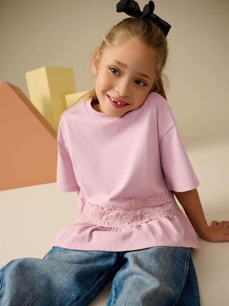 Pink Lace Frill Hem T-Shirt (3-16yrs) - Image 1 of 8
