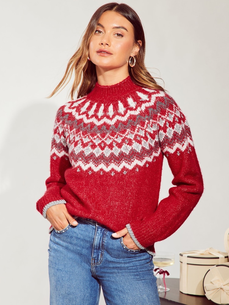 Friends Like These Red Sparkle Fairisle Jumper - Image 1 of 4