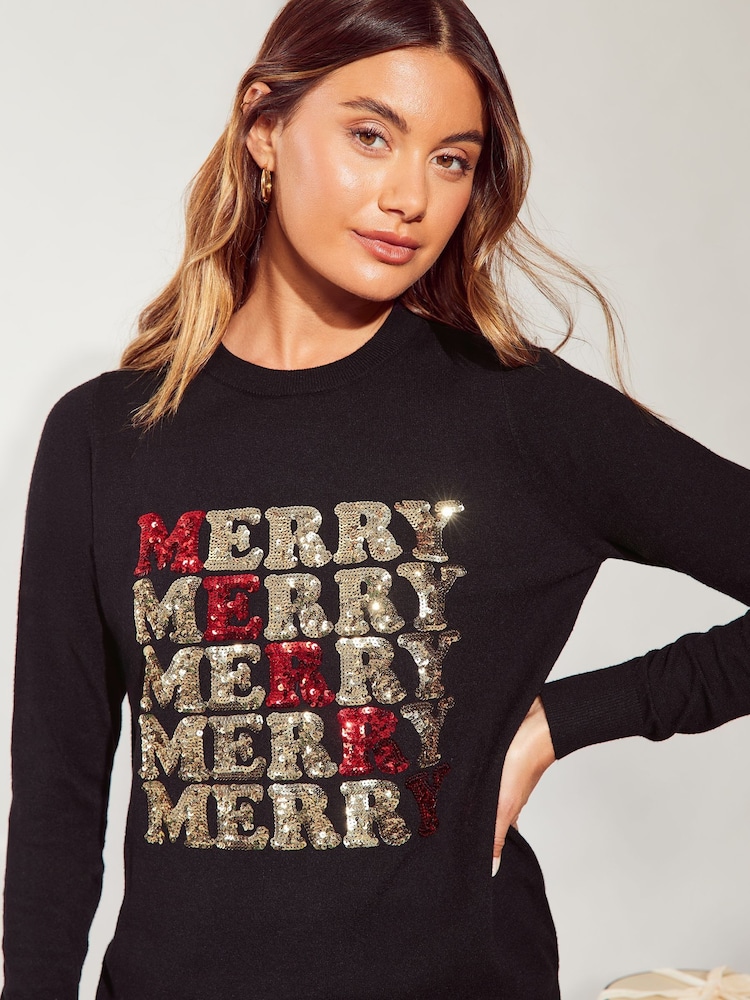 Friends Like These Black Merry Christmas Christmas Jumper. - Image 1 of 4