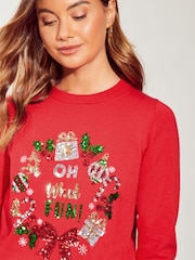 Friends Like These Red Sequin Christmas Jumper. - Image 2 of 4