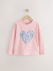 Light Pink 100% Cotton Sequin Heart Long Sleeve T-Shirt (3-16yrs) - Image 1 of 6
