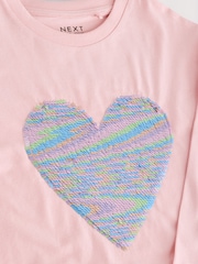 Light Pink 100% Cotton Sequin Heart Long Sleeve T-Shirt (3-16yrs) - Image 4 of 6