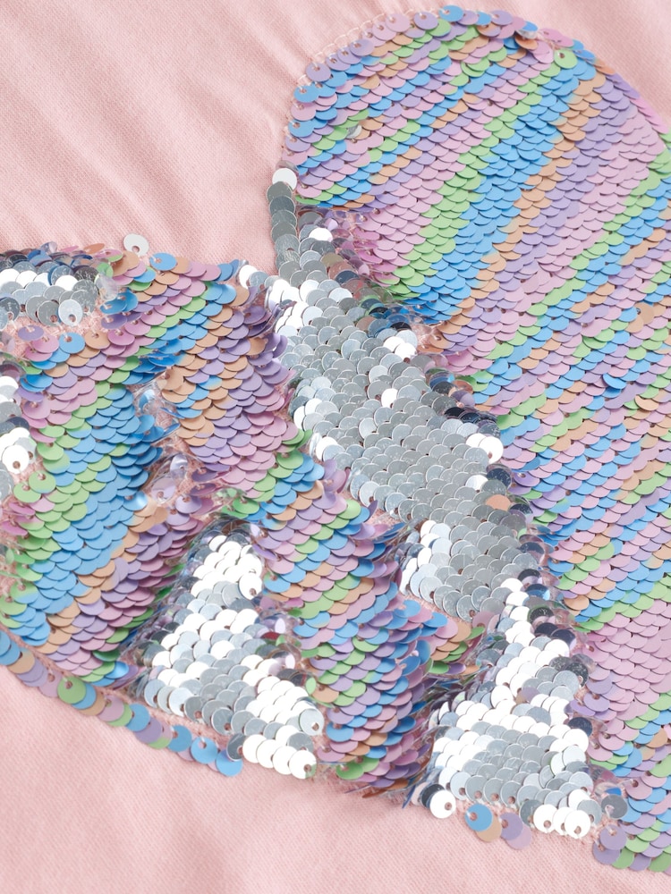 Light Pink 100% Cotton Sequin Heart Long Sleeve T-Shirt (3-16yrs) - Image 6 of 6