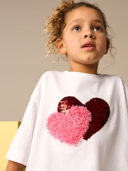 White Sequin Heart Print T-Shirt (3-16yrs) - Image 1 of 8