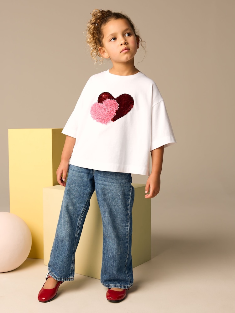 White Sequin Heart Print T-Shirt (3-16yrs) - Image 2 of 8