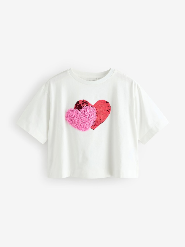 White Sequin Heart Print T-Shirt (3-16yrs) - Image 5 of 8