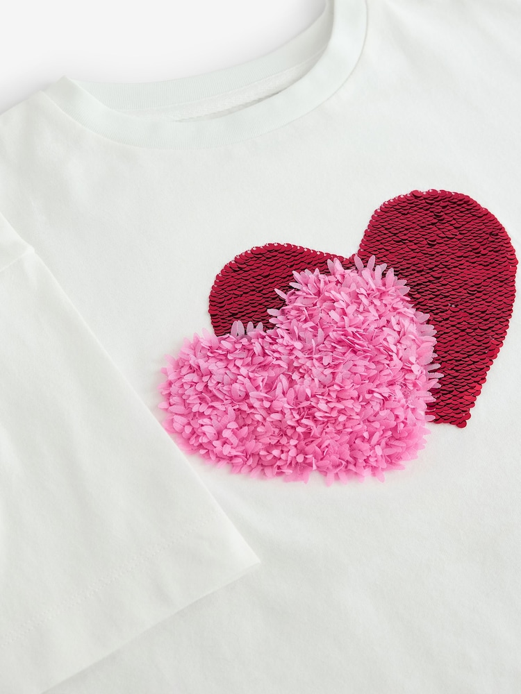 White Sequin Heart Print T-Shirt (3-16yrs) - Image 8 of 8