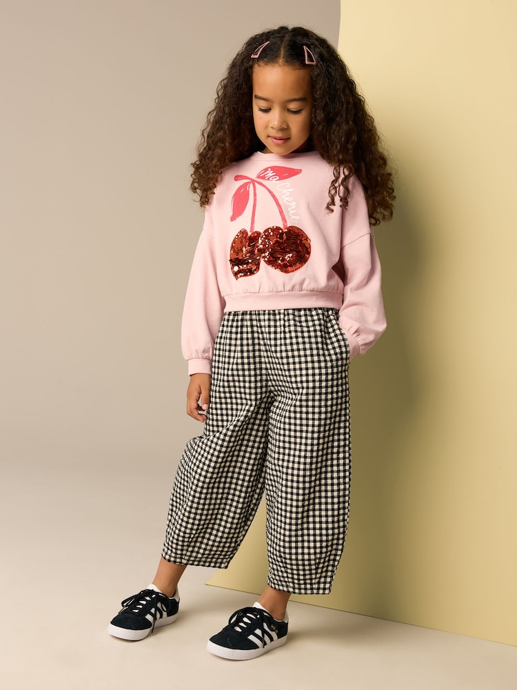 Pink Sequin Cherry Boxy Long Sleeve 100% Cotton Sweatshirt (3-16yrs) - Image 2 of 8