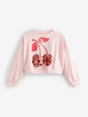 Pink Sequin Cherry Boxy Long Sleeve 100% Cotton Sweatshirt (3-16yrs) - Image 4 of 8