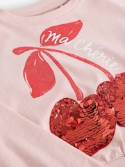 Pink Sequin Cherry Boxy Long Sleeve 100% Cotton Sweatshirt (3-16yrs) - Image 7 of 8