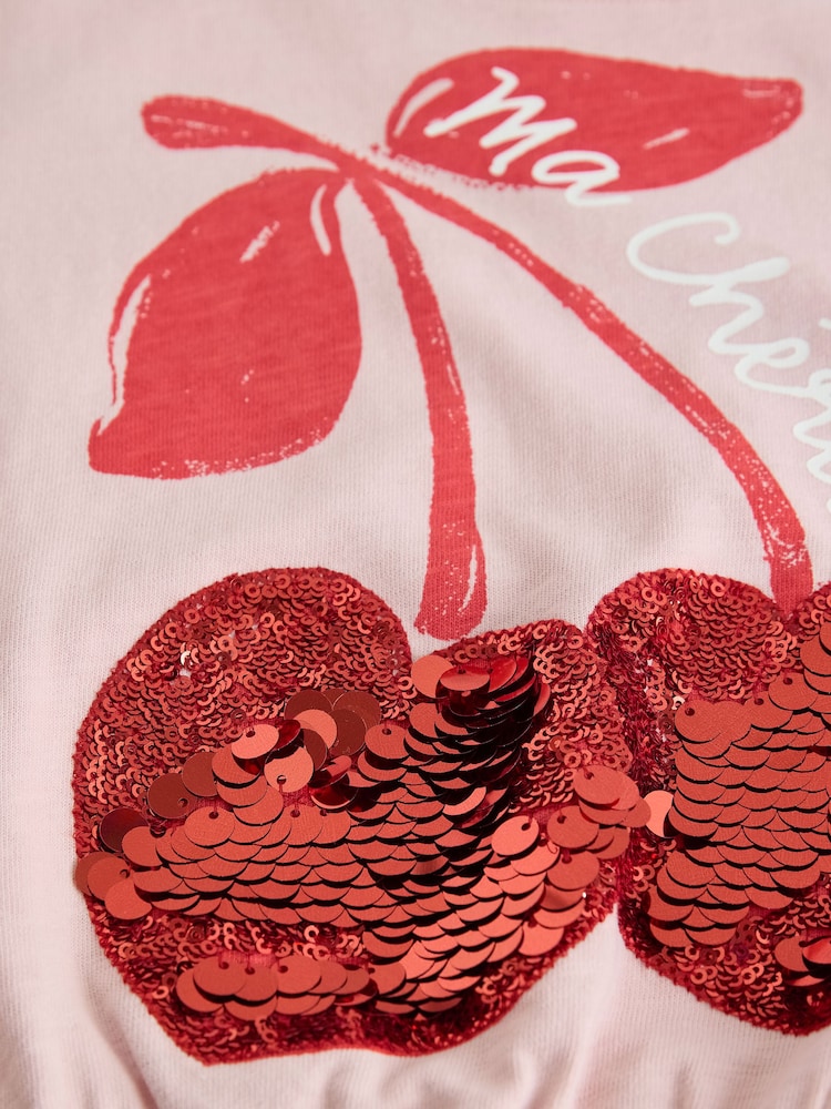Pink Sequin Cherry Boxy Long Sleeve 100% Cotton Sweatshirt (3-16yrs) - Image 8 of 8
