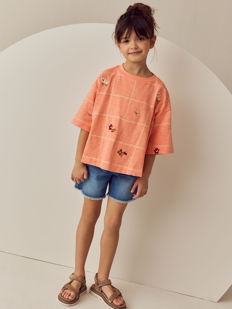 Orange Embroidered 100% Cotton Graphic Print T-Shirt (3-16yrs) - Image 2 of 4 Orange Embroidered 100% Cotton Graphic Print T-Shirt (3-16yrs) - Image 2 of 4