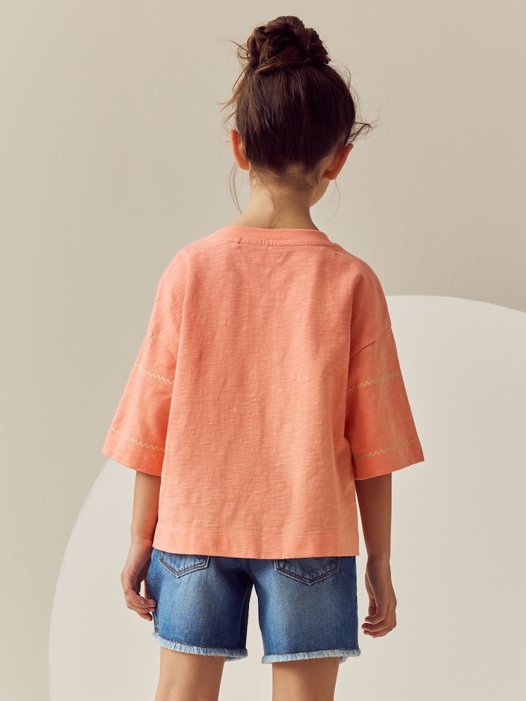 Orange Embroidered 100% Cotton Graphic Print T-Shirt (3-16yrs) - Image 3 of 4
