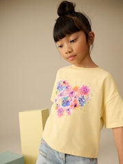 Yellow 100% Cotton Sequin Heart Print T-Shirt (3-16yrs) - Image 2 of 8