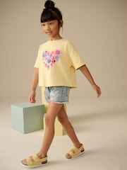 Yellow 100% Cotton Sequin Heart Print T-Shirt (3-16yrs) - Image 4 of 8