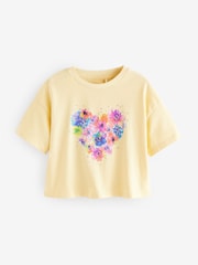 Yellow 100% Cotton Sequin Heart Print T-Shirt (3-16yrs) - Image 5 of 8