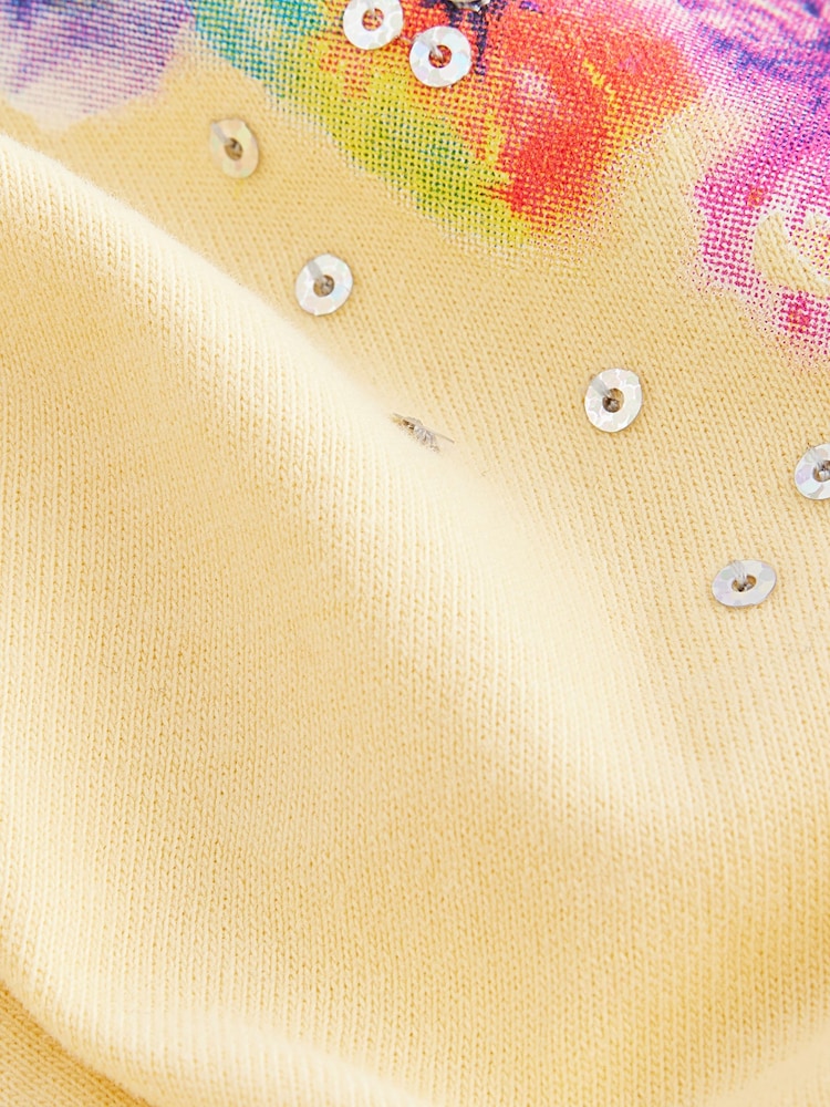 Yellow 100% Cotton Sequin Heart Print T-Shirt (3-16yrs) - Image 7 of 8