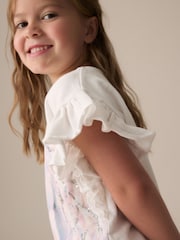 Ecru Sequin Unicorn Frill Sleeve T-Shirt (3-16yrs) - Image 4 of 8