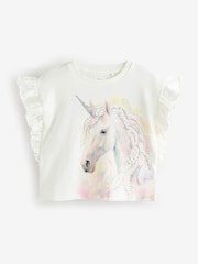 Ecru Sequin Unicorn Frill Sleeve T-Shirt (3-16yrs) - Image 5 of 8
