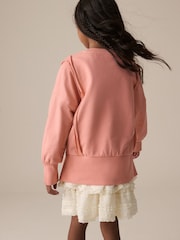 Rosarot - Übergroßes Sweatshirt aus 100 % Baumwolle mit besticktem Blumenmuster und unversäuberten Kanten (3–16 J.) - Bild 3 von 8