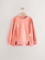 Rosarot - Übergroßes Sweatshirt aus 100 % Baumwolle mit besticktem Blumenmuster und unversäuberten Kanten (3–16 J.) - Bild 5 von 8