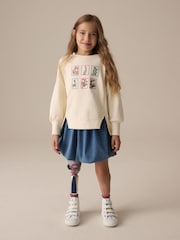 Pink Oversized Embroidered Floral Print 100% Cotton Sweatshirt with Raw Edge Detail (3-16yrs) - Image 2 of 5