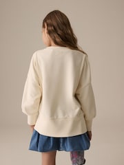 Pink Oversized Embroidered Floral Print 100% Cotton Sweatshirt with Raw Edge Detail (3-16yrs) - Image 3 of 5