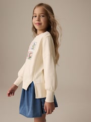 Pink Oversized Embroidered Floral Print 100% Cotton Sweatshirt with Raw Edge Detail (3-16yrs) - Image 4 of 5