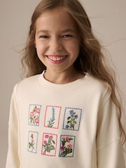 Pink Oversized Embroidered Floral Print 100% Cotton Sweatshirt with Raw Edge Detail (3-16yrs) - Image 5 of 5