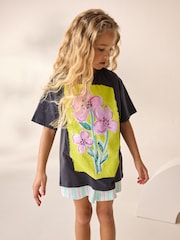 Charcoal Grey Oversized Sequin Graphic Print T-Shirt (3-16yrs) - Image 1 of 9