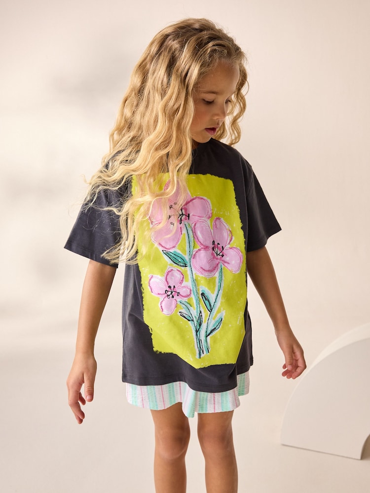Charcoal Grey Oversized Sequin Graphic Print T-Shirt (3-16yrs) - Image 1 of 9