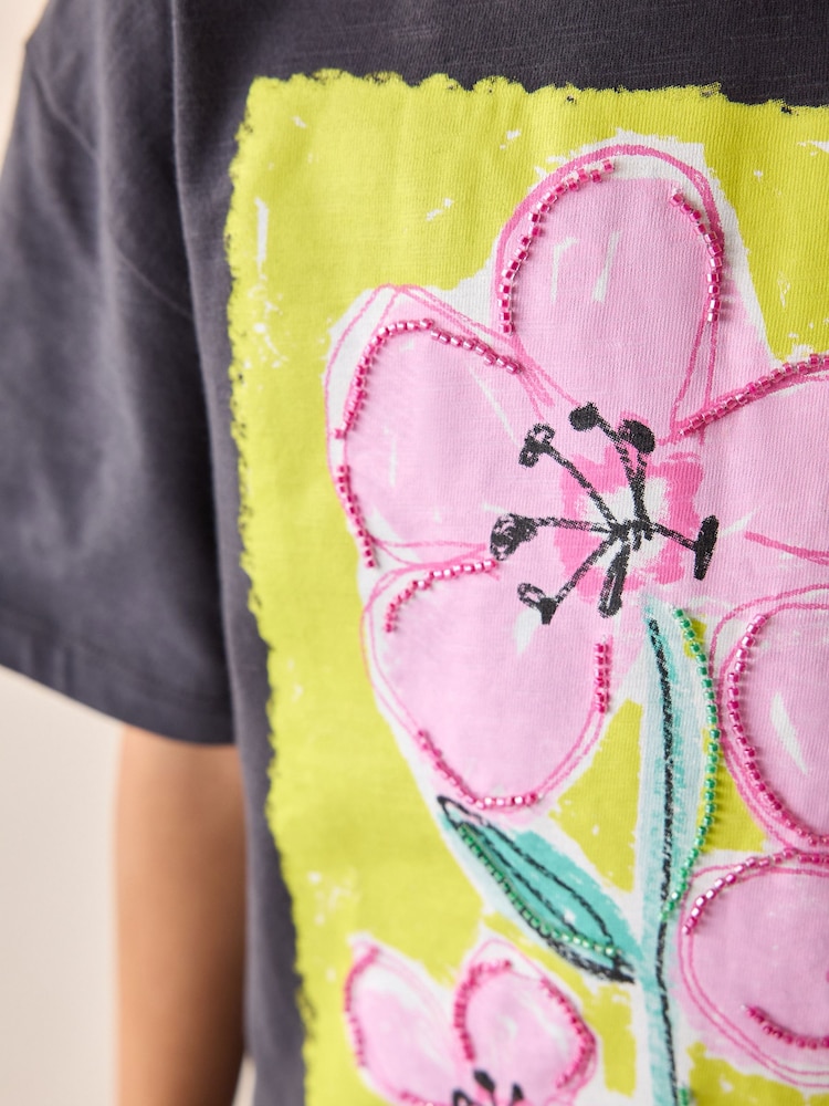 Charcoal Grey Oversized Sequin Graphic Print T-Shirt (3-16yrs) - Image 5 of 9