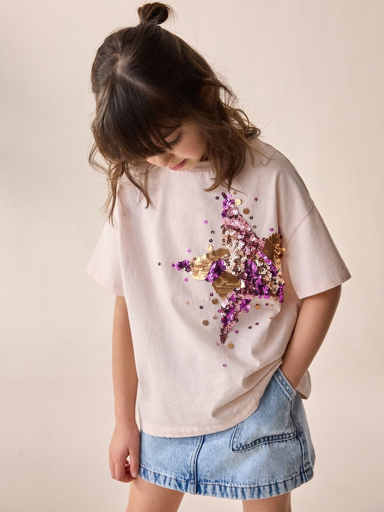 Pink/Gold Sequin Star T-Shirt (3-16yrs) - Image 1 of 3