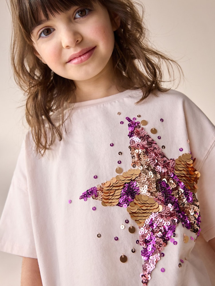 Pink/Gold Sequin Star T-Shirt (3-16yrs) - Image 2 of 3